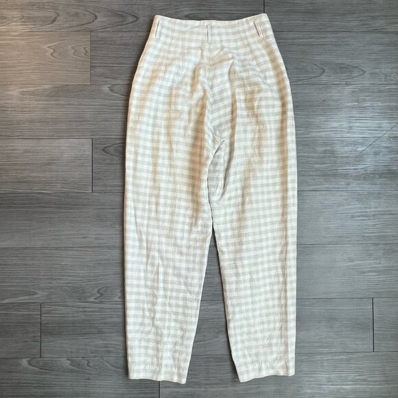 Vtg 90s Paul Harris Design Cream Checkered Gingham Linen Blend Trousers Size 4 - Picture 4 of 6
